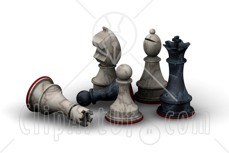 22363-Clipart-Illustration-Of-A-White-Chess-Rook-And-Black-Pawn-Lying-Down-In-Defeat-Amung-A-Standing-White-Knight-Pawn-Bishop-And-Black-King.jpg