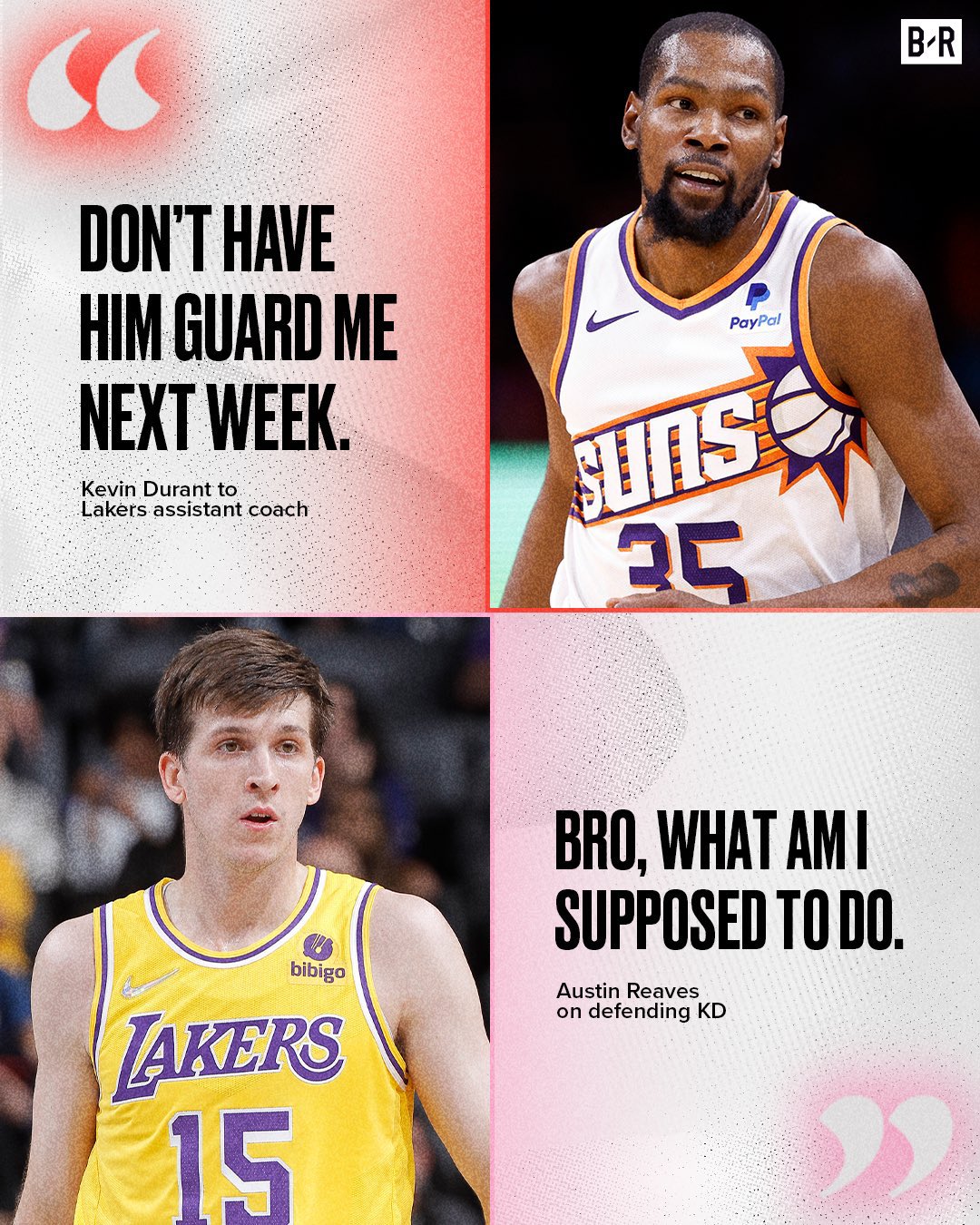Hoop Muse on X: Austin Reaves on guarding Kevin Durant: “Bro, what am I  supposed to do.” He not wrong 😂😂😂 h/t @BleacherReport  https://t.co/LohsSEzNxZ / X