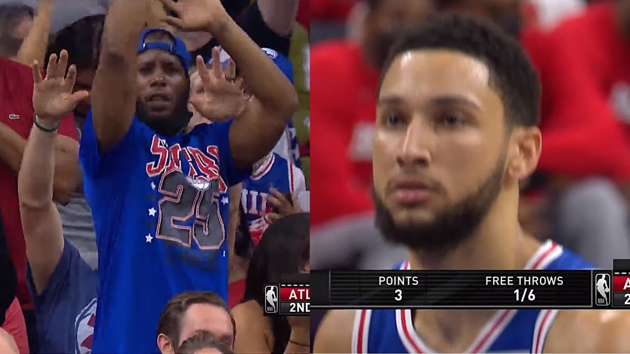Sixers fan tries to hype up Ben Simmons to shoot a free throw as the Hawks  intentionally foul him 😂 - YouTube