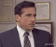 The Office gif. Steve Carell as Michael wears a suit and angrily shouts, No! No! God please! No! No!