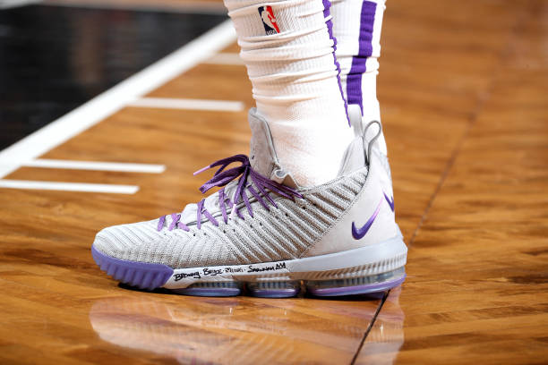 the-sneakers-worn-by-lebron-james-of-the-los-angeles-lakers-against-picture-id1074379982