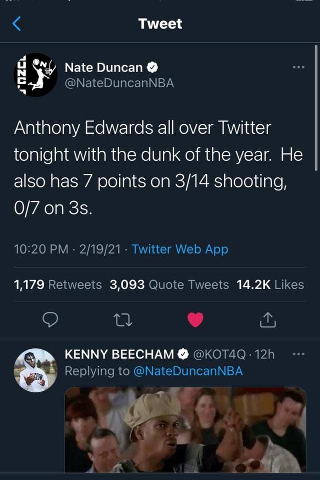 Thoughts on this Nate Duncan Viral Wet Blanket Tweet About Ant Edwards &  Some Of The Funniest Reactions From Twitter -- It's not easy out here for a  nerd lmao : r/NBAPodcasts