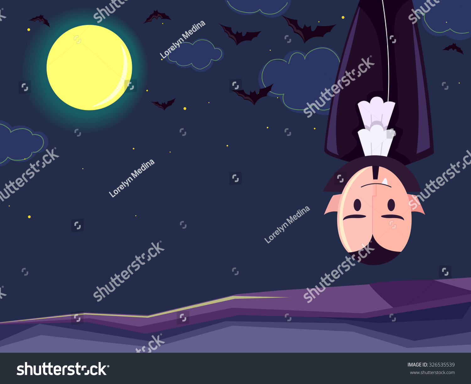 Illustration of a Vampire Hanging Upside Down