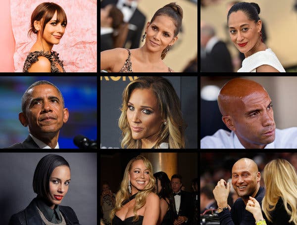 Top row, left to right, Rashida Jones, Halle Berry, Tracee Ellis Ross; middle row, Barack Obama, Lolo Jones, Adrian Fenty; bottom row, Alicia Keys, Mariah Carey, Derek Jeter.