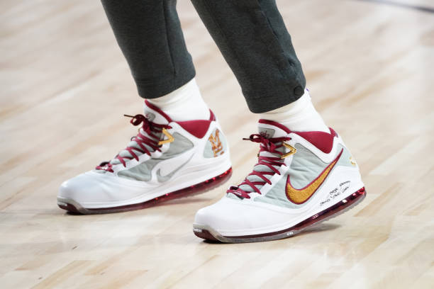 the-sneakers-of-lebron-james-of-the-los-angeles-lakers-prior-to-a-picture-id1228131119