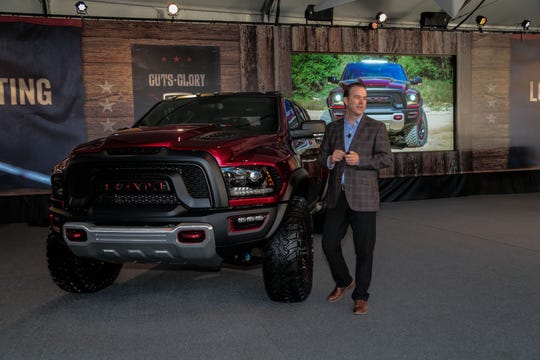 Jim Morrison, Head of Ram Brand, FCA North America, reveals the Ram Rebel TRX concept at the 2016 State Fair of Texas.