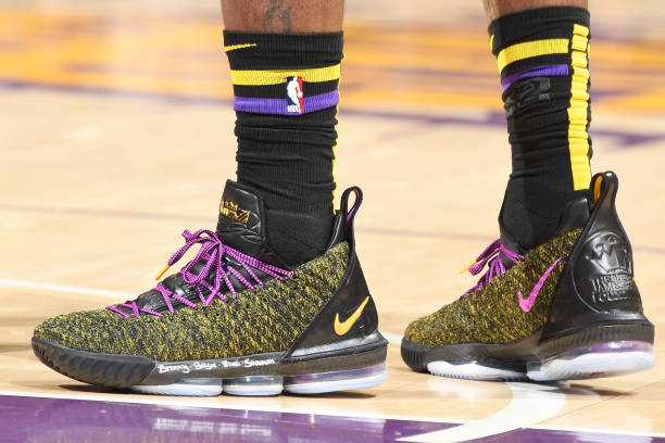 the-sneakers-of-lebron-james-of-the-los-angeles-lakers-are-seen-the-picture-id1067046388