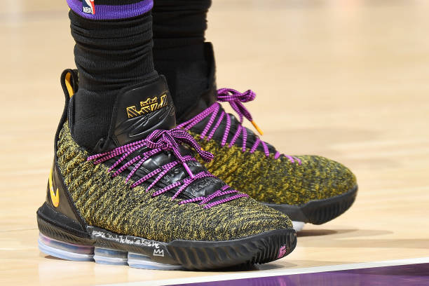 the-sneakers-of-lebron-james-of-the-los-angeles-lakers-are-seen-the-picture-id1067064764