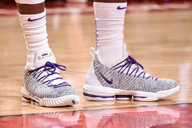 the-sneakers-of-lebron-james-of-the-los-angeles-lakers-are-seen-the-picture-id1072886810