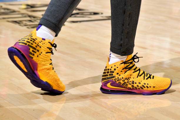 the-sneakers-worn-by-lebron-james-of-the-los-angeles-lakers-during-picture-id1184741117